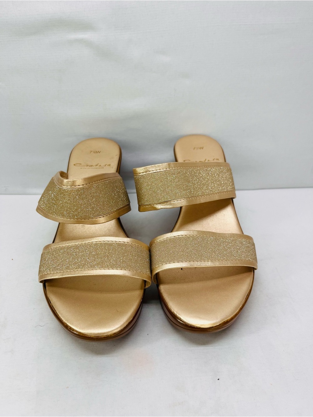 Gold Double-Strap Glitter Mules
